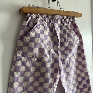 Purple/white cotton volie checking pants (HANDMADE). Size 4-6 girls.